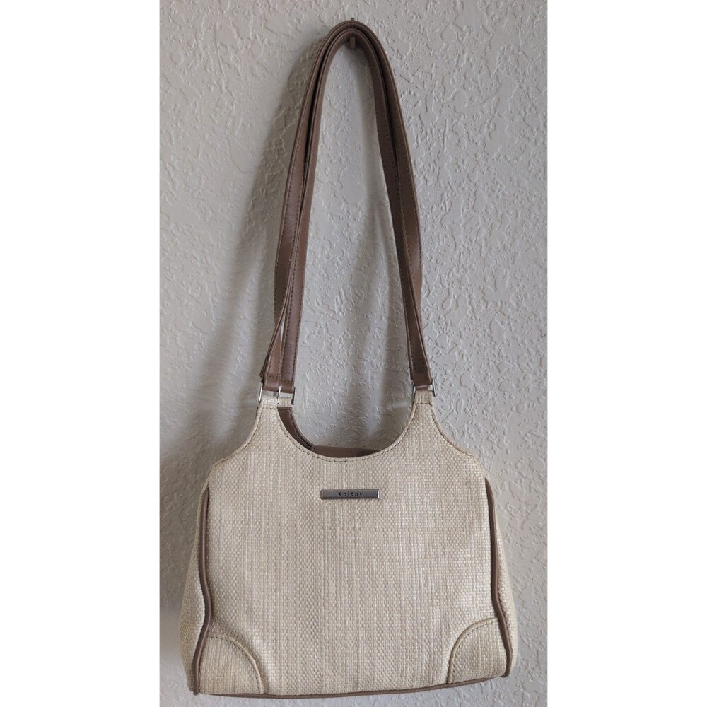 Koltov Beige Straw Pattern Satchel Handbag Handles Zip Lined Pockets Organizer